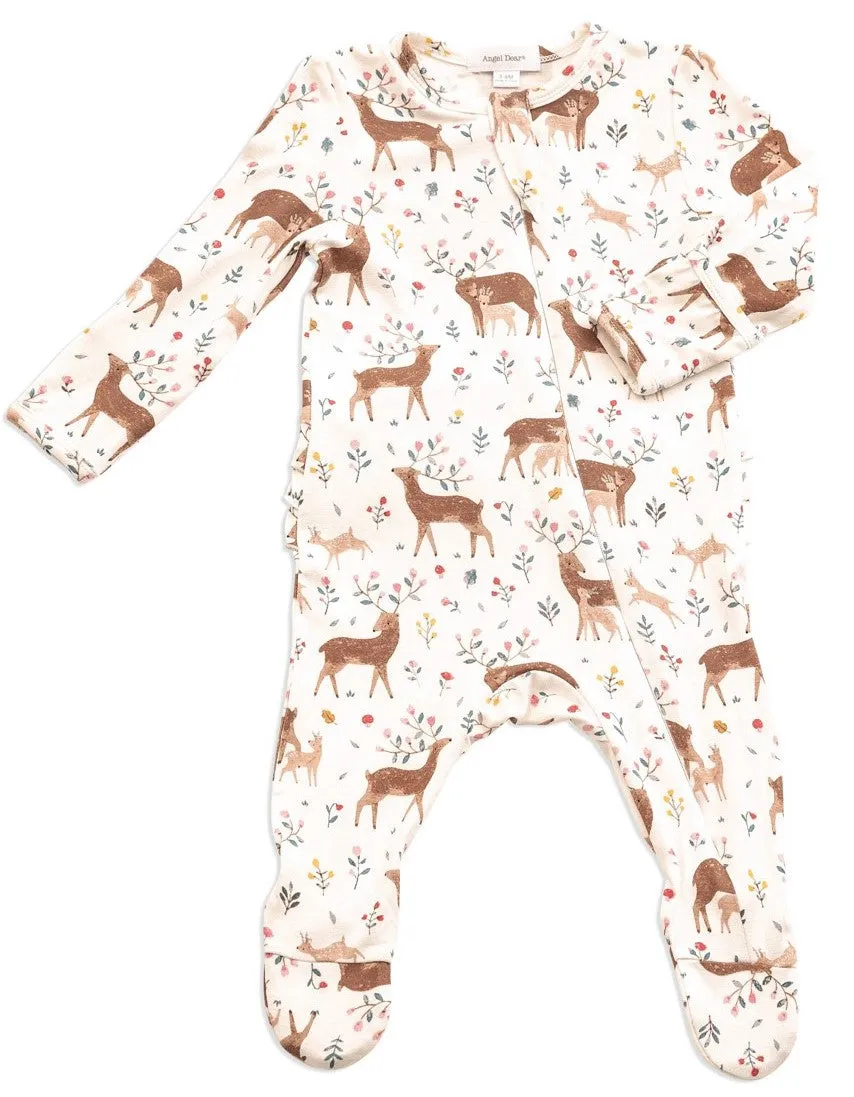 Angel Dear Little Deer Bamboo Ruffle Back Zipper Footie