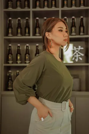 Aqha Balloon Sleeve Top in Olive Green