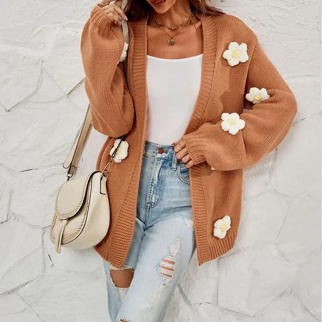 BerryBetty - 3D Flower Decorated Casual Cardigan