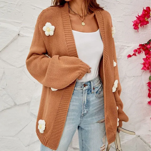 BerryBetty - 3D Flower Decorated Casual Cardigan