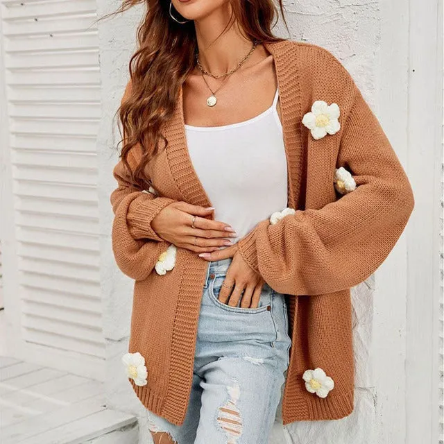 BerryBetty - 3D Flower Decorated Casual Cardigan