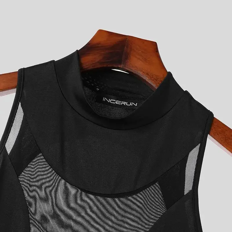 Black Patchwork O-neck Zipper Tank Top