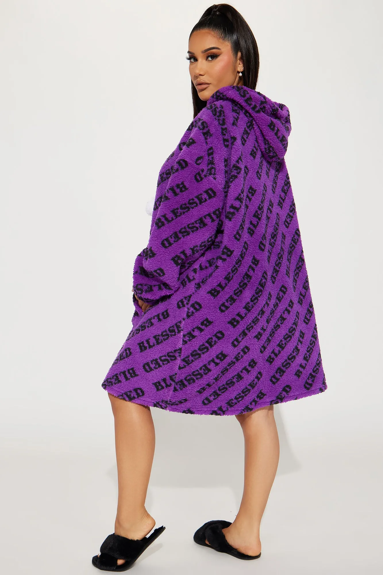 Blessed PJ Plush Big Cozy Hoodie - Purple/combo