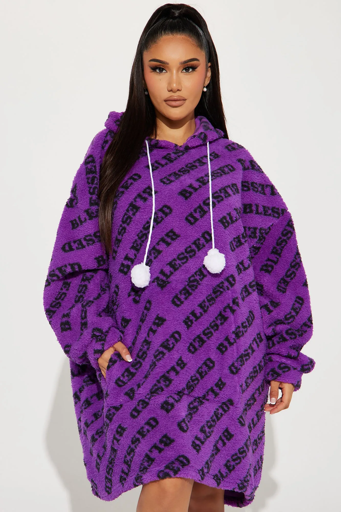 Blessed PJ Plush Big Cozy Hoodie - Purple/combo