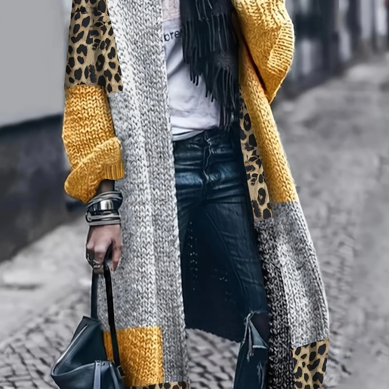 chic cheetah Color-Block Cardigan