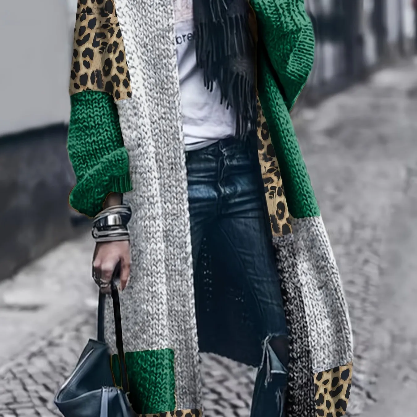 chic cheetah Color-Block Cardigan