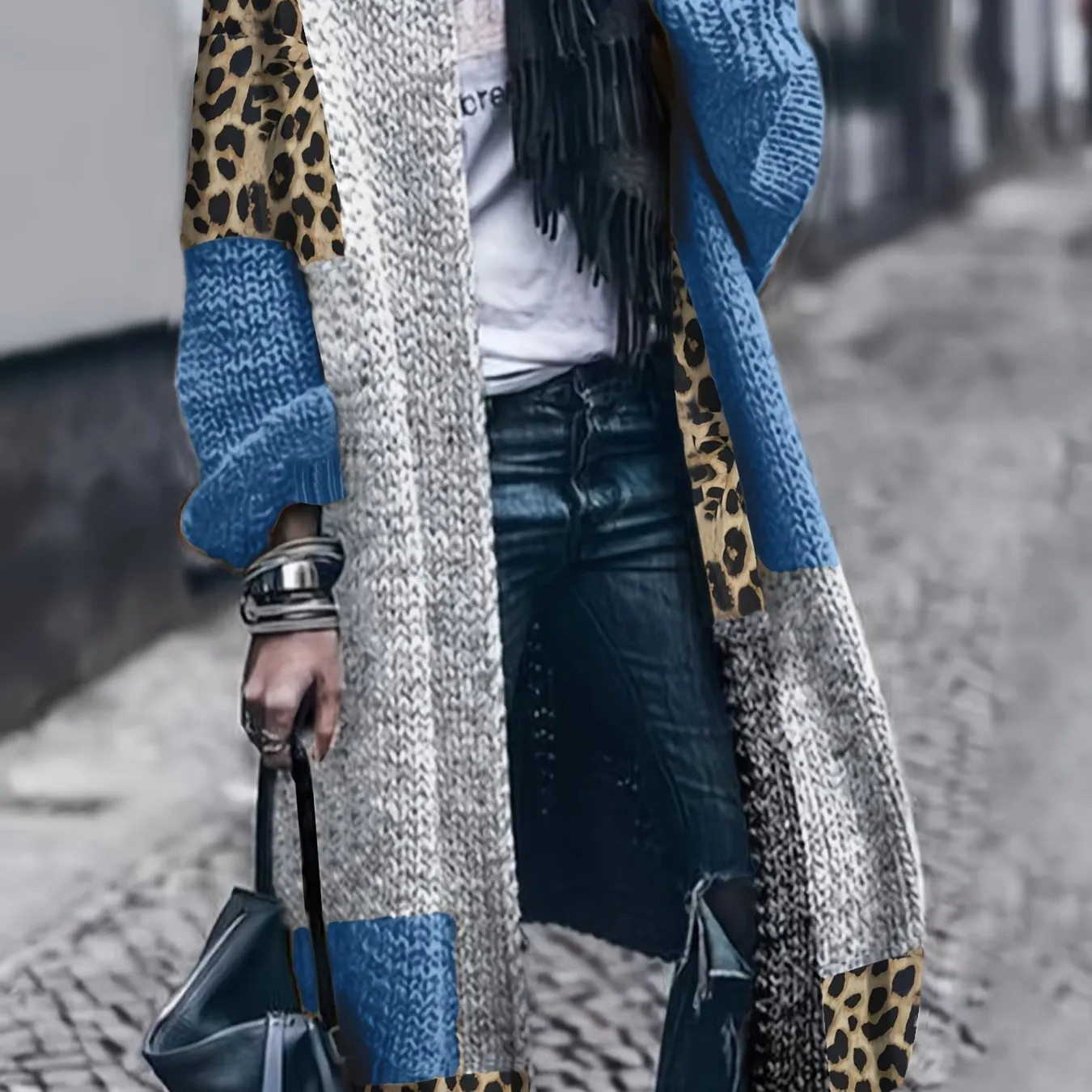 chic cheetah Color-Block Cardigan