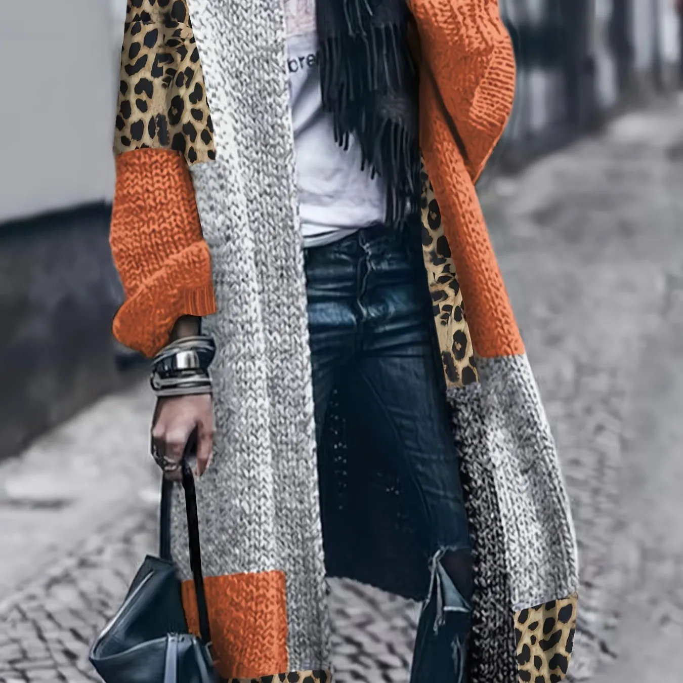chic cheetah Color-Block Cardigan