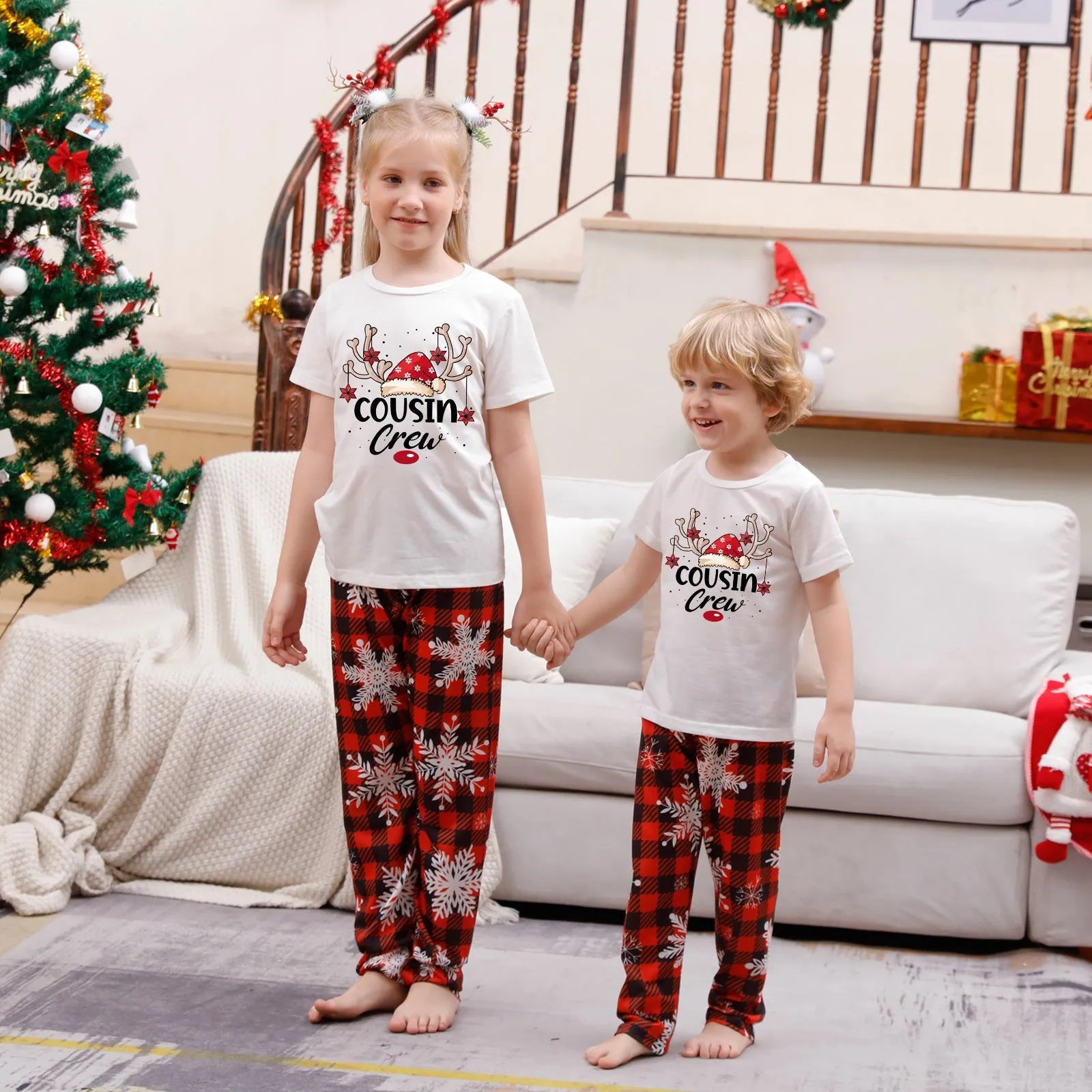 Cousin Crew parent-child pajama set Christmas hat print