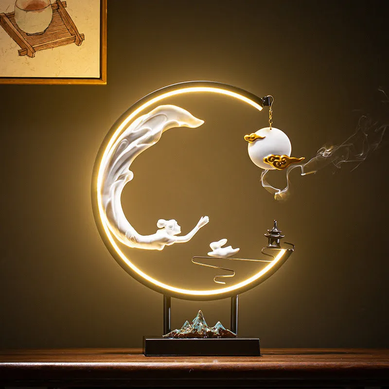 Creative Chang'e Flying to the Moon Ceramic LED Lamp Incense Burner Decoration
