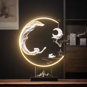 Creative Chang'e Flying to the Moon Ceramic LED Lamp Incense Burner Decoration
