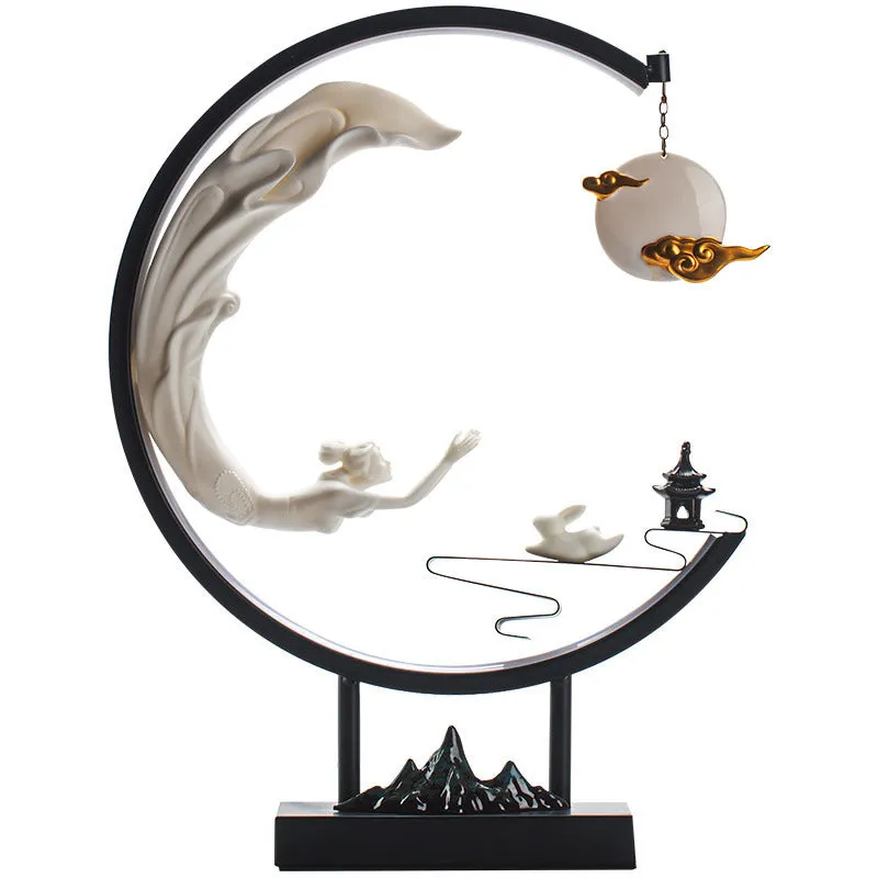 Creative Chang'e Flying to the Moon Ceramic LED Lamp Incense Burner Decoration