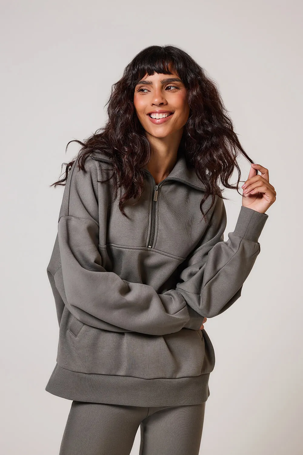 Curve ALL SZN Organic Oversized 1/4 Zip Sweatshirt - Slate Green