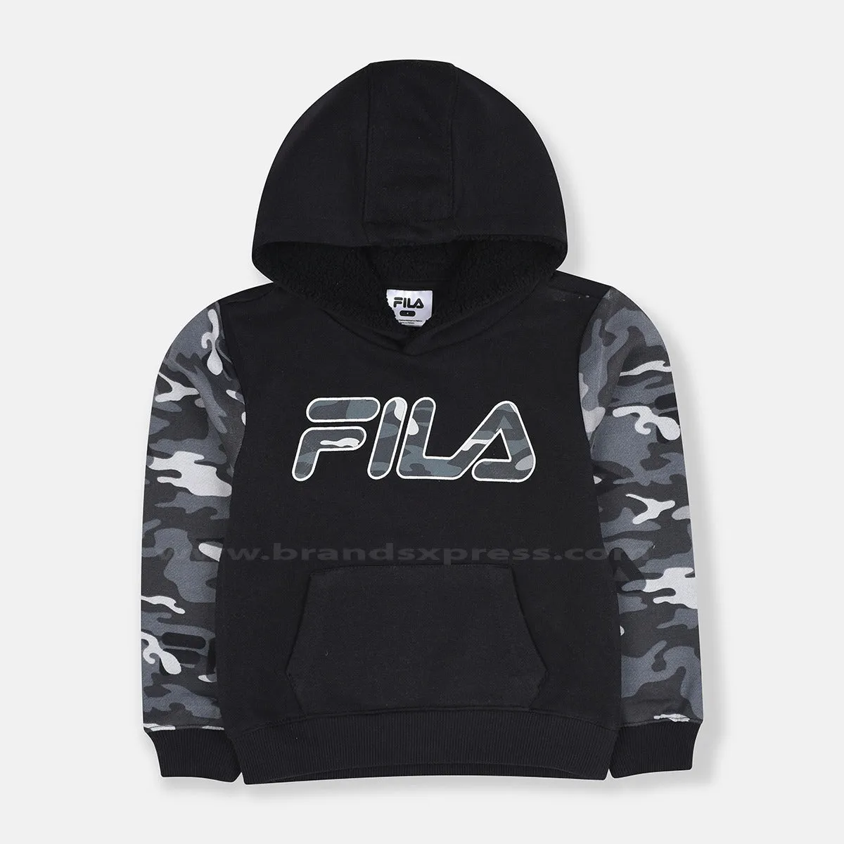 FL Camo Sleeves Sherpa Cap Black Hoodie 8171