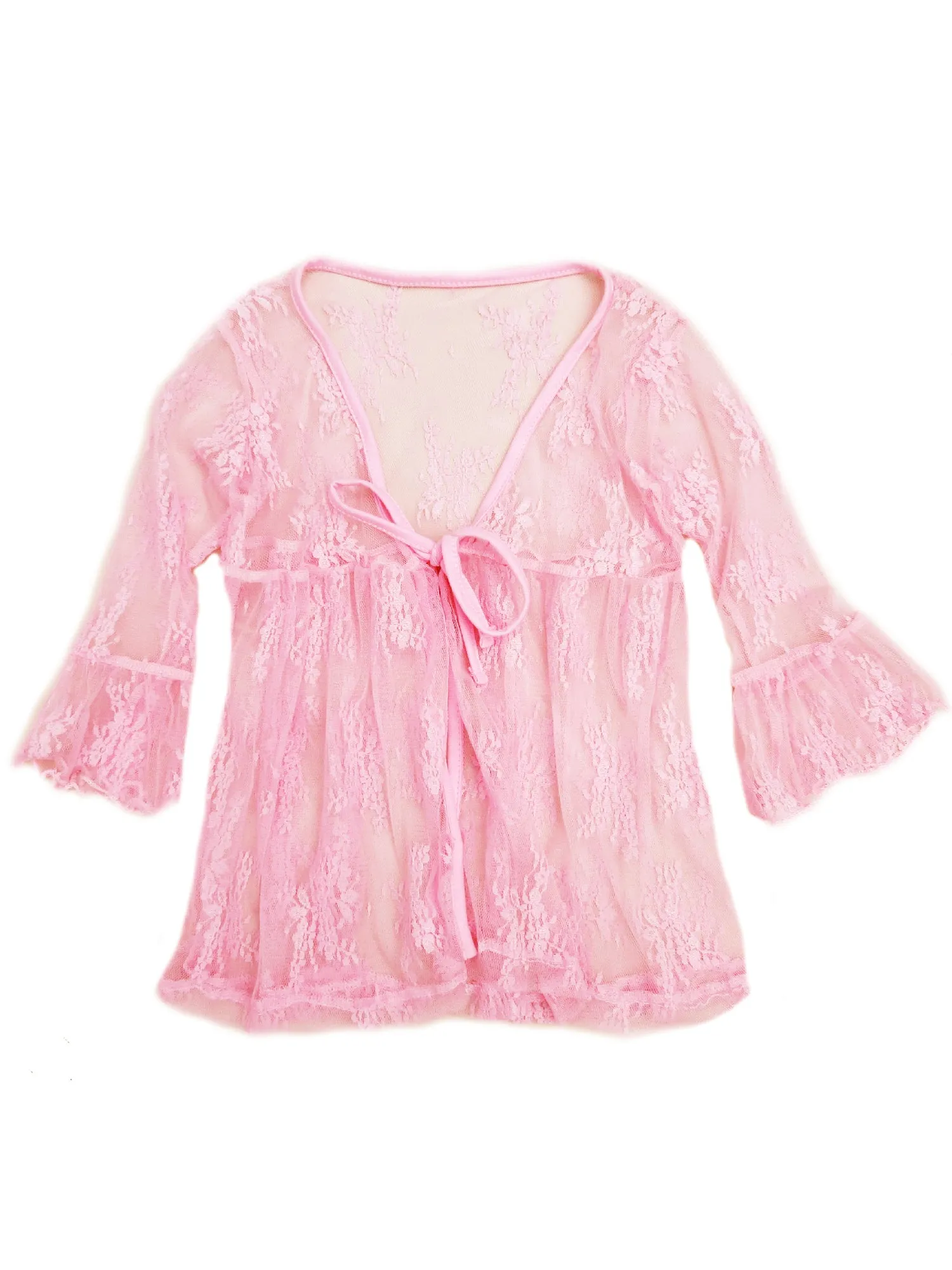 Girls Pink Lace Trim Bell Sleeve Wrap Top 24 Months-6