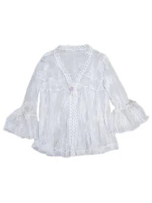 Girls White Lace Trim Bell Sleeve Wrap Top 24 Months-6