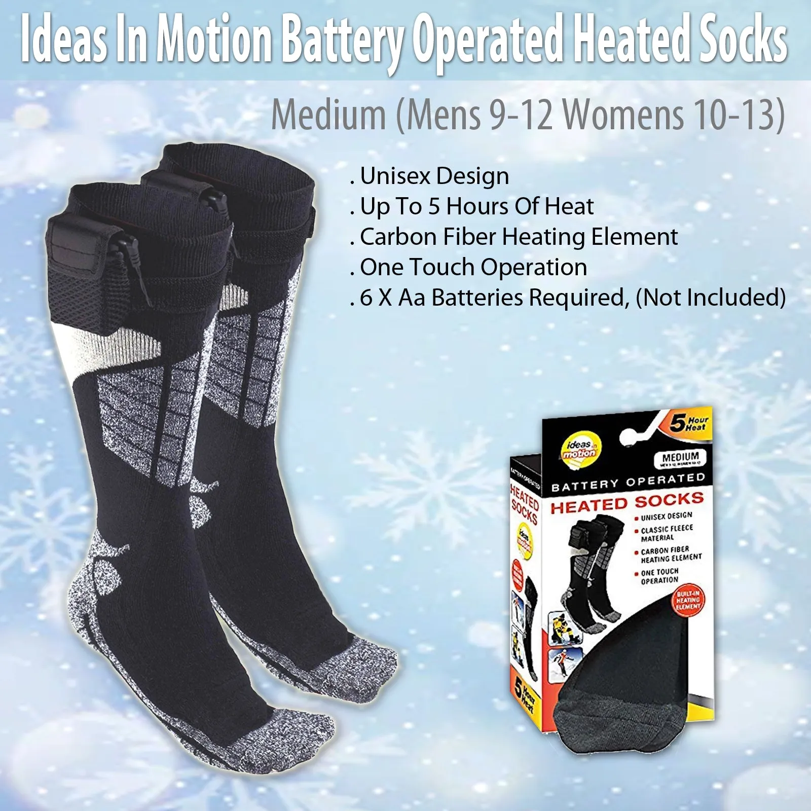 Ideas In Motion Battery Operated Heated Socks - Medium (Men's 9-12, Women's 10-13)