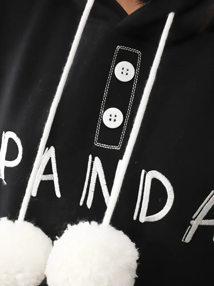 Metaversmall Kawaii Panda Embroidery Women Hoodies Chic Drawstring Harajuku Hooded Sweatshirts Winter Long Sleeve Female Sweet Tops