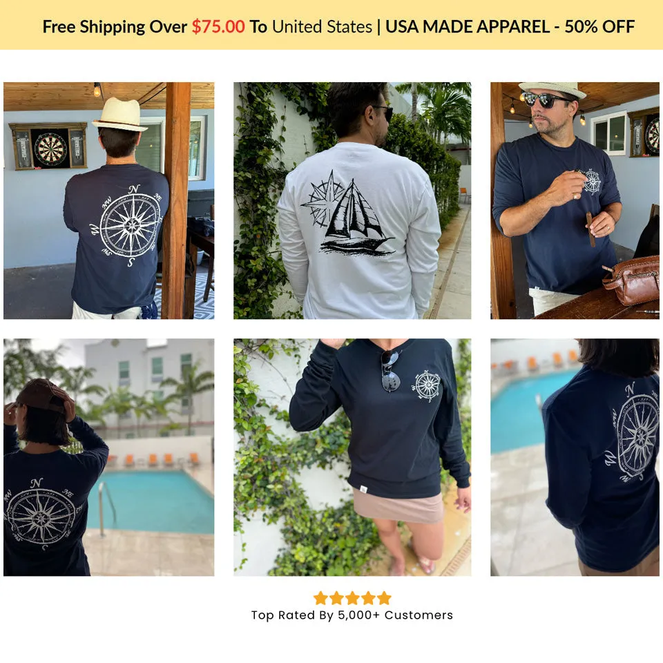 Nautical Compass Long Sleeve Light Shirt (w/ Free Necklace)