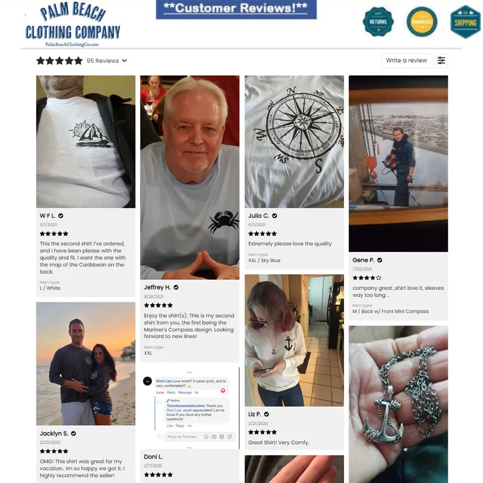 Nautical Compass Long Sleeve Light Shirt (w/ Free Necklace)