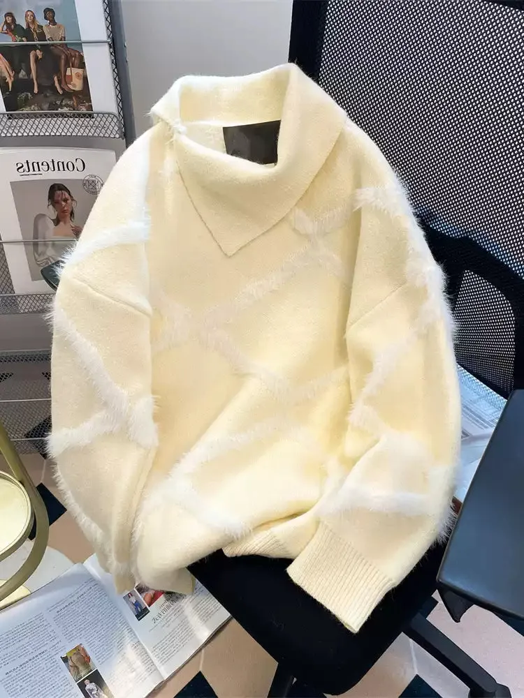 Niche Soft Furry Lozenge Sweater