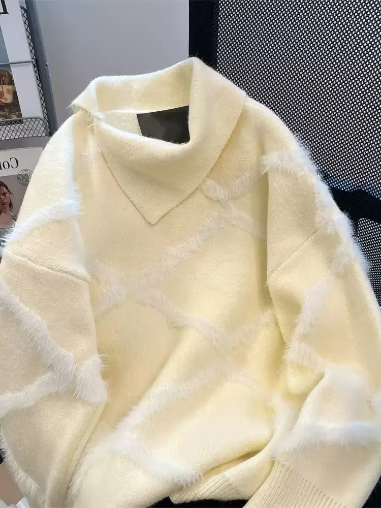 Niche Soft Furry Lozenge Sweater