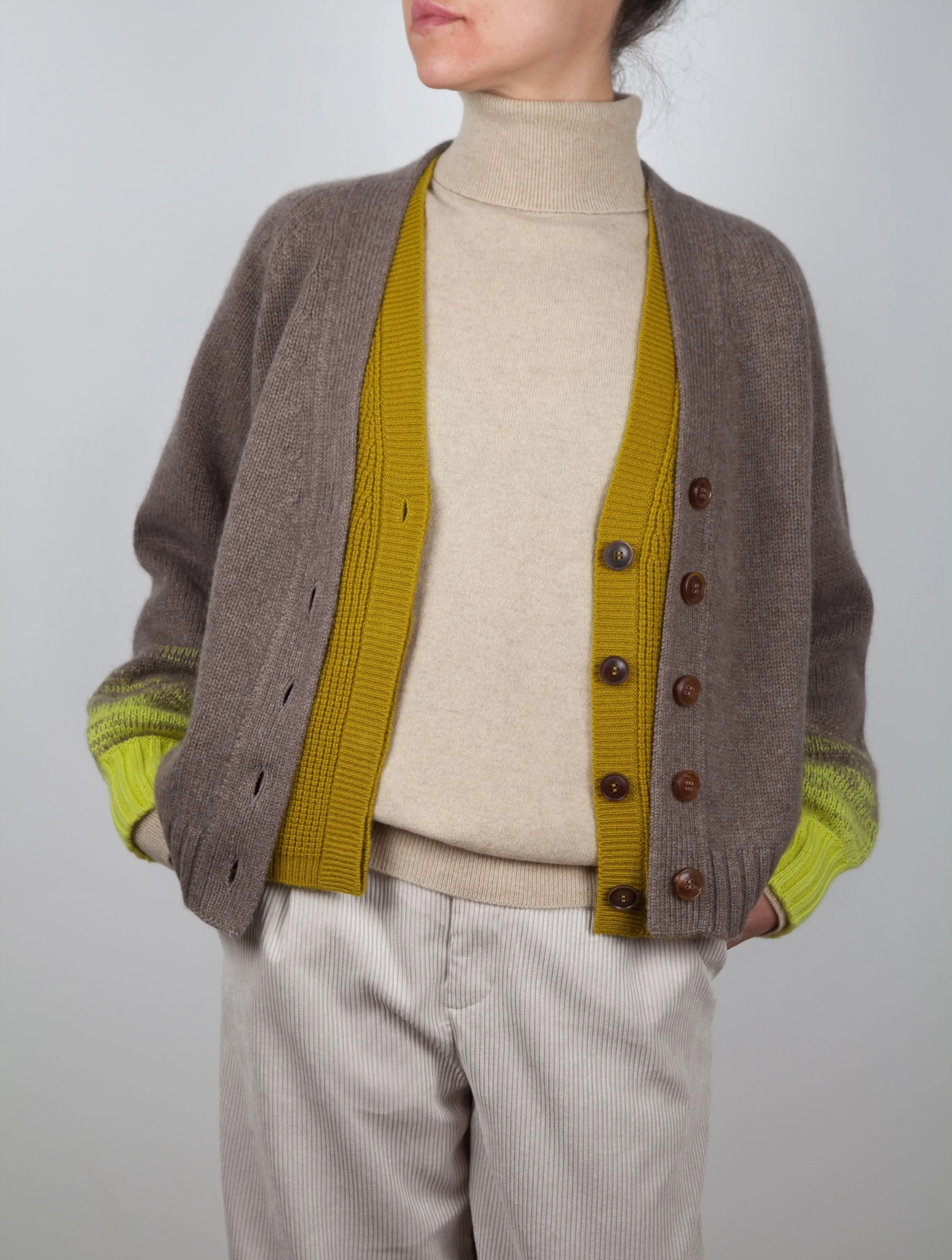 Ombre Effect V Neck Cashmere Cardigan