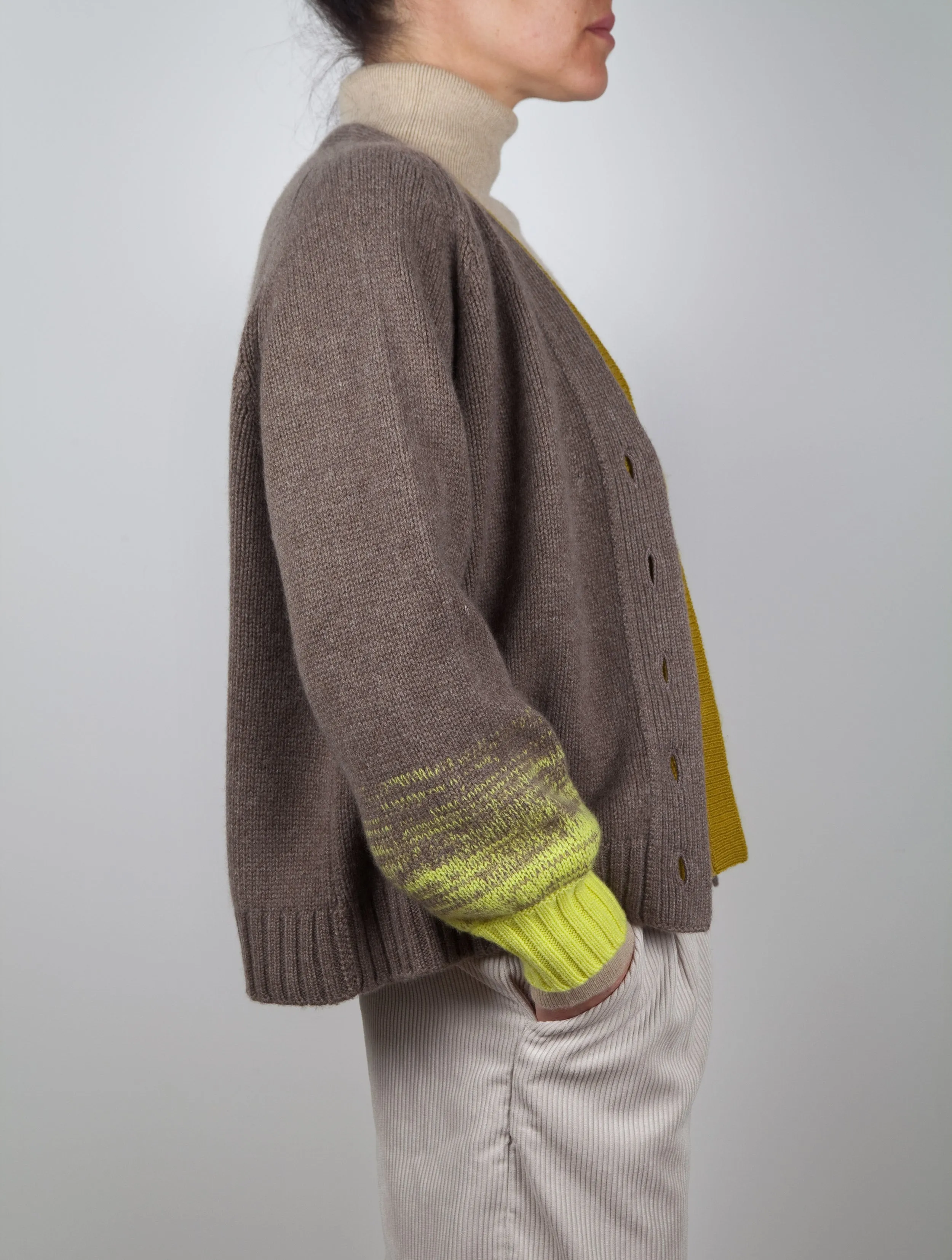 Ombre Effect V Neck Cashmere Cardigan