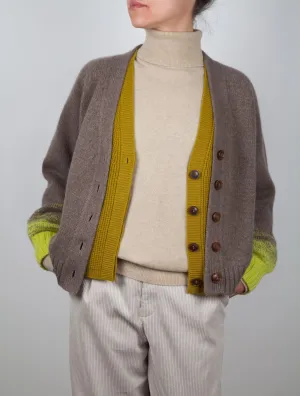 Ombre Effect V Neck Cashmere Cardigan