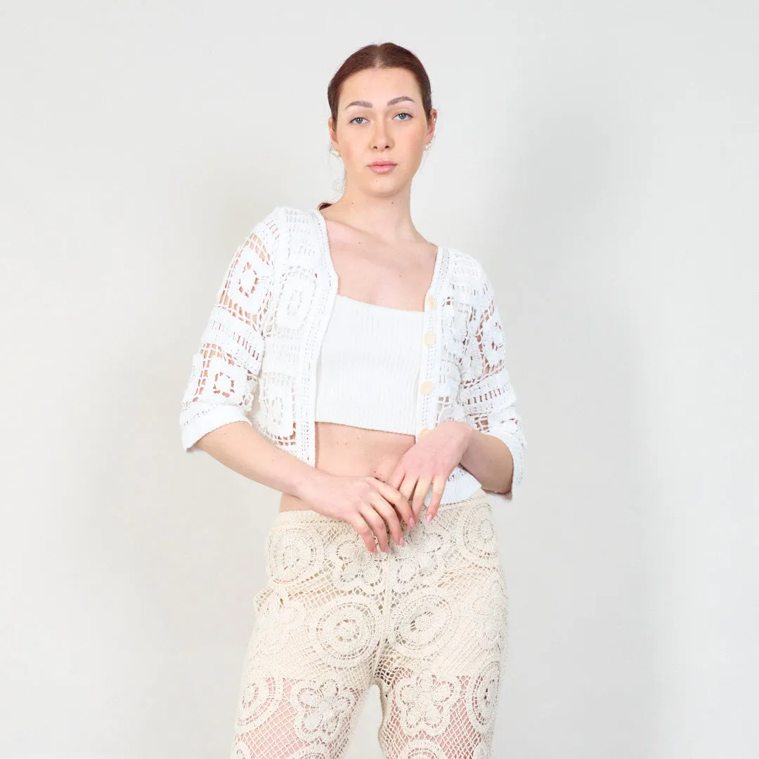Open-front crochet lace cardigan wholesale