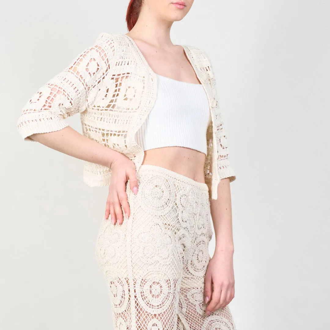Open-front crochet lace cardigan wholesale