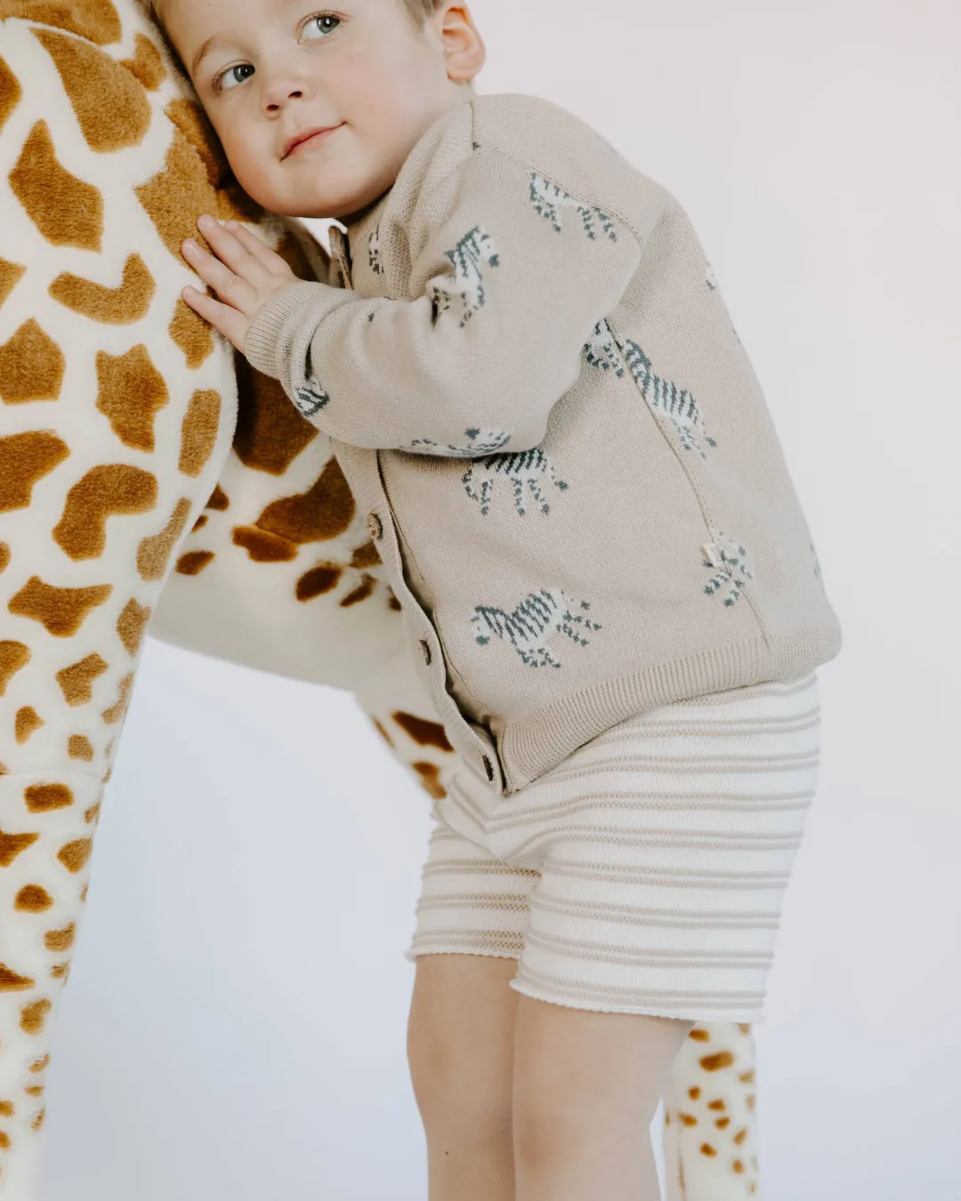 Organic Cotton Knit Jacquard Cardigan in Zebra