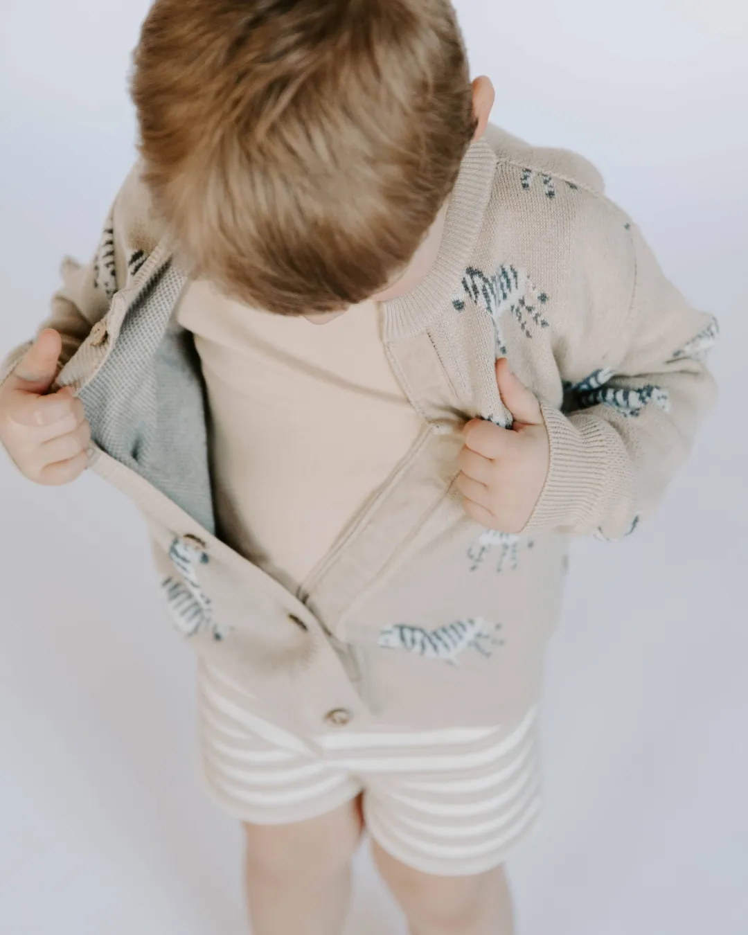 Organic Cotton Knit Jacquard Cardigan in Zebra