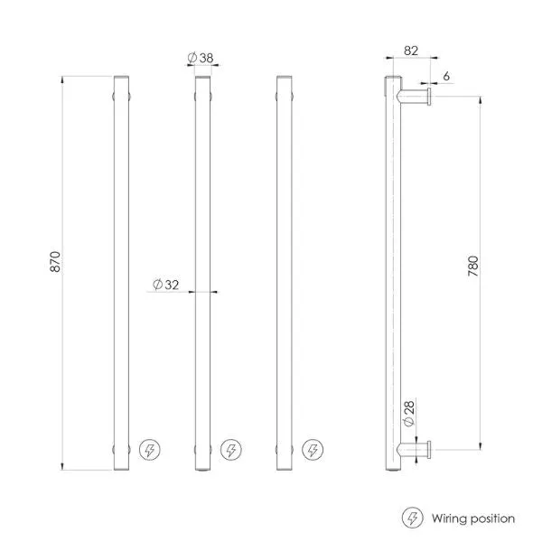 Phoenix Heated Triple Towel Rail Round 800mm - Chrome