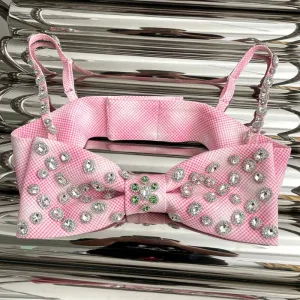 Plaid Patchwork Bowknot Vests For Women Slash Neck Sleeveless Diamonds Hit Color Camis Female Summer Style