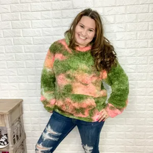 "Mama LLama" Tie Dye Sherpa Hoodie (Olive & Pink)