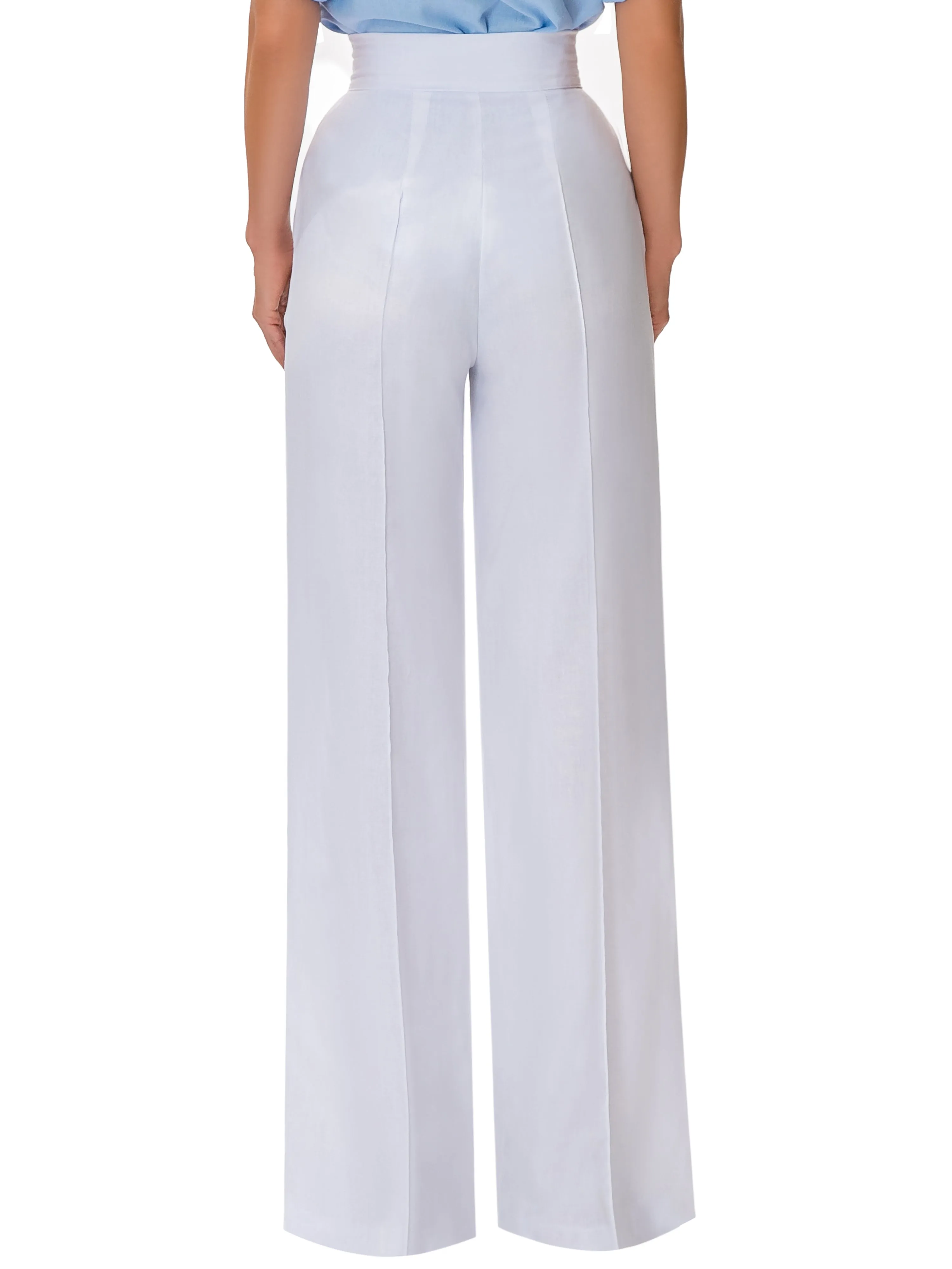"Palm Springs" White Linen High Waist Pants