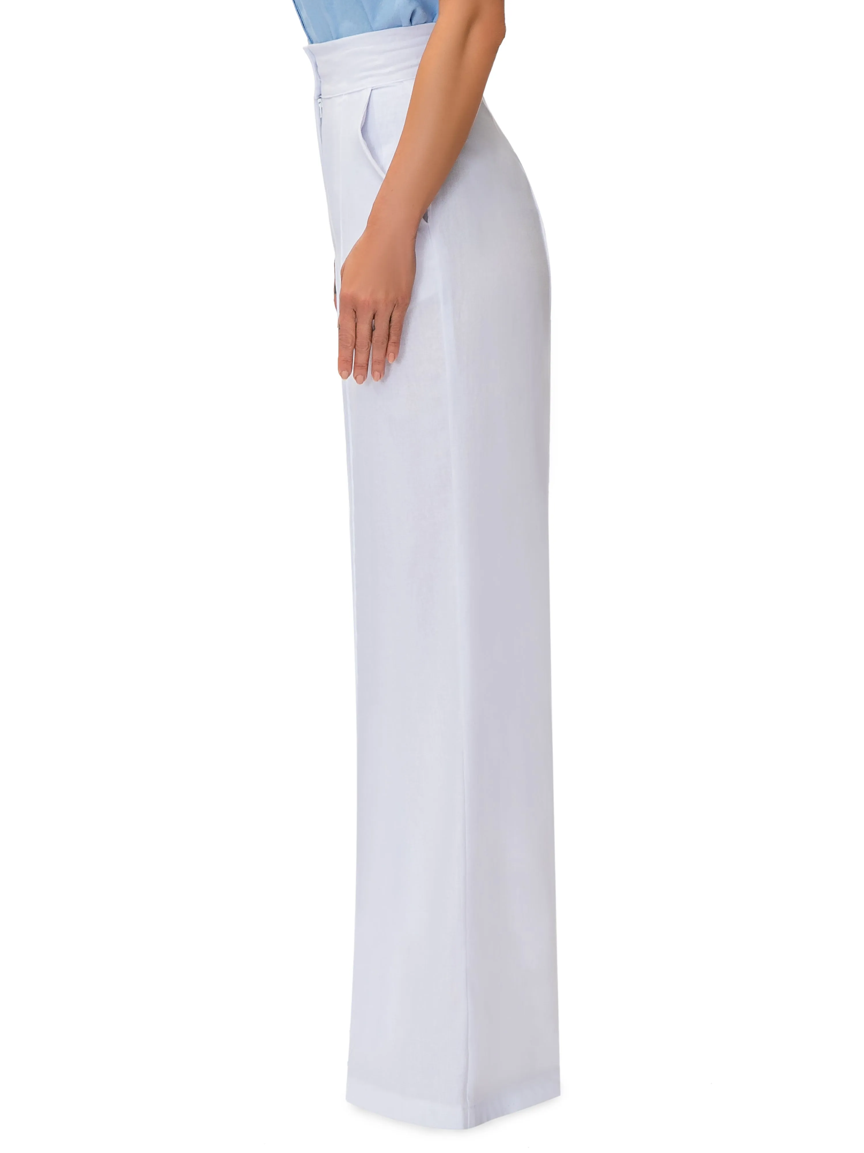 "Palm Springs" White Linen High Waist Pants