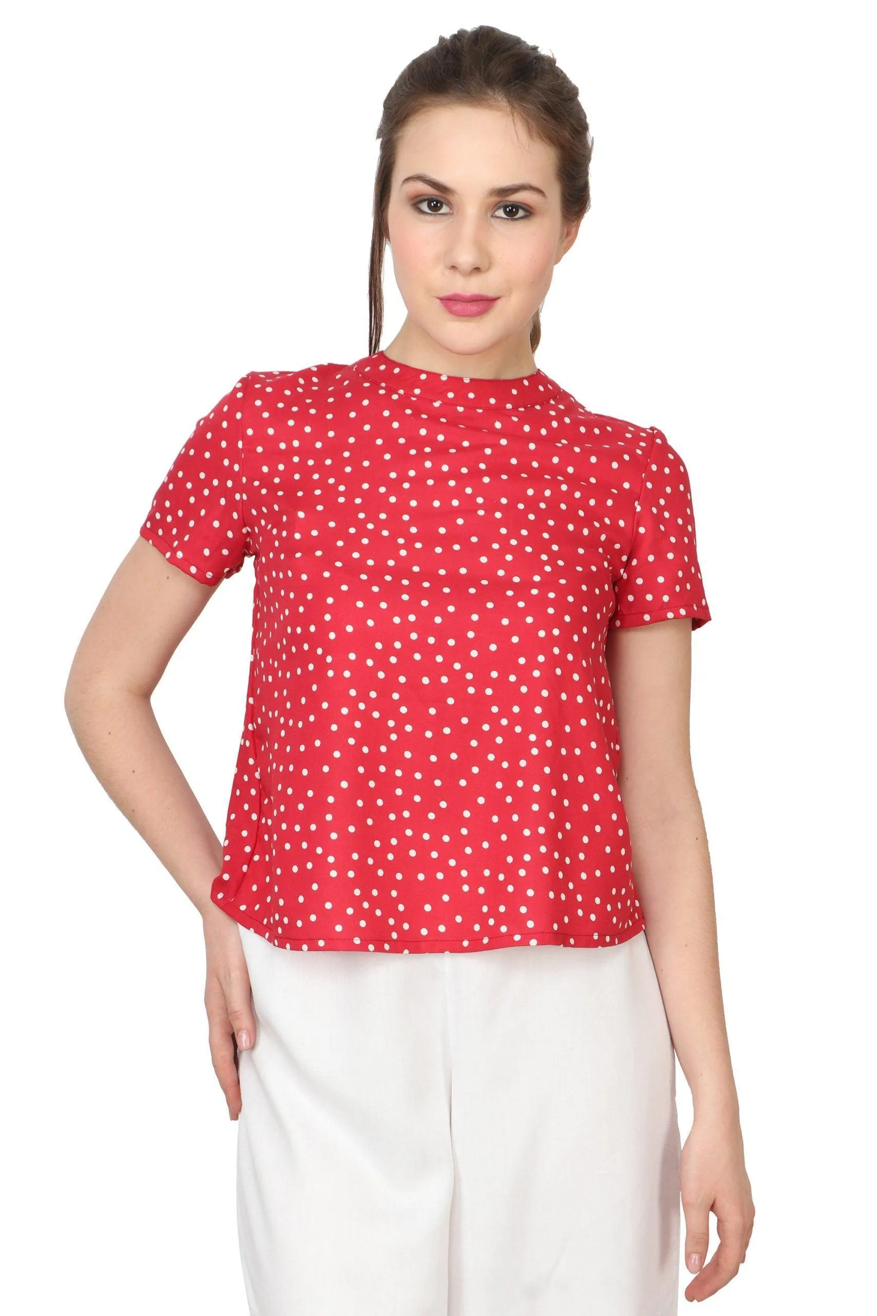 Red & White Polka Dots Printed Back Tie Top