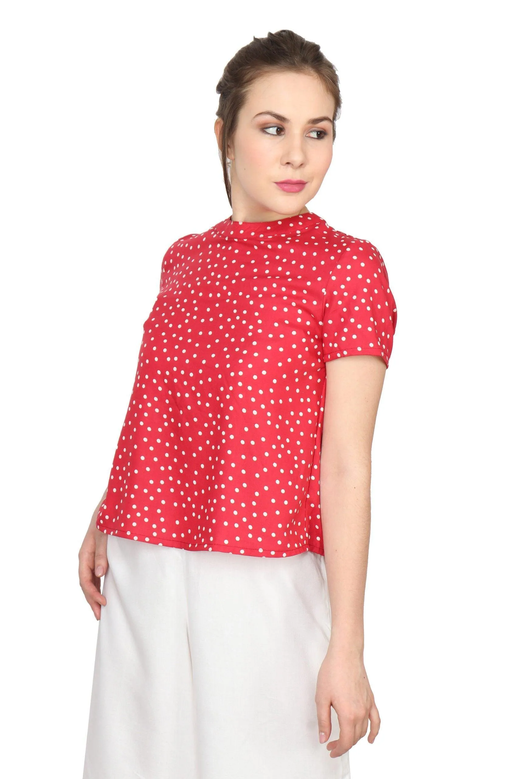 Red & White Polka Dots Printed Back Tie Top