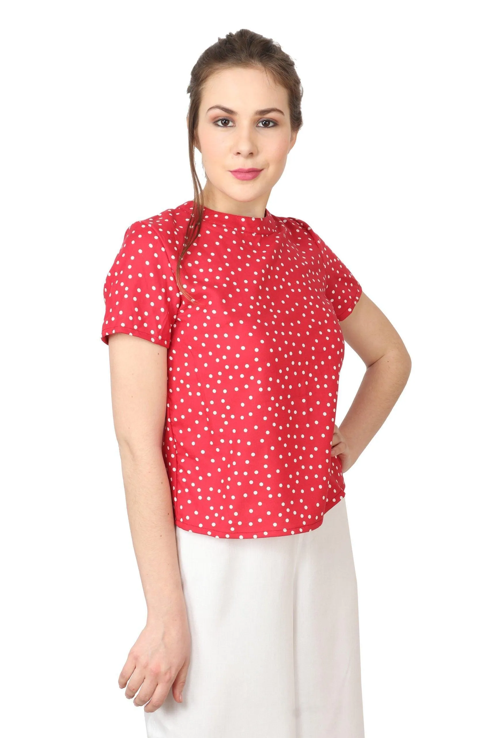 Red & White Polka Dots Printed Back Tie Top