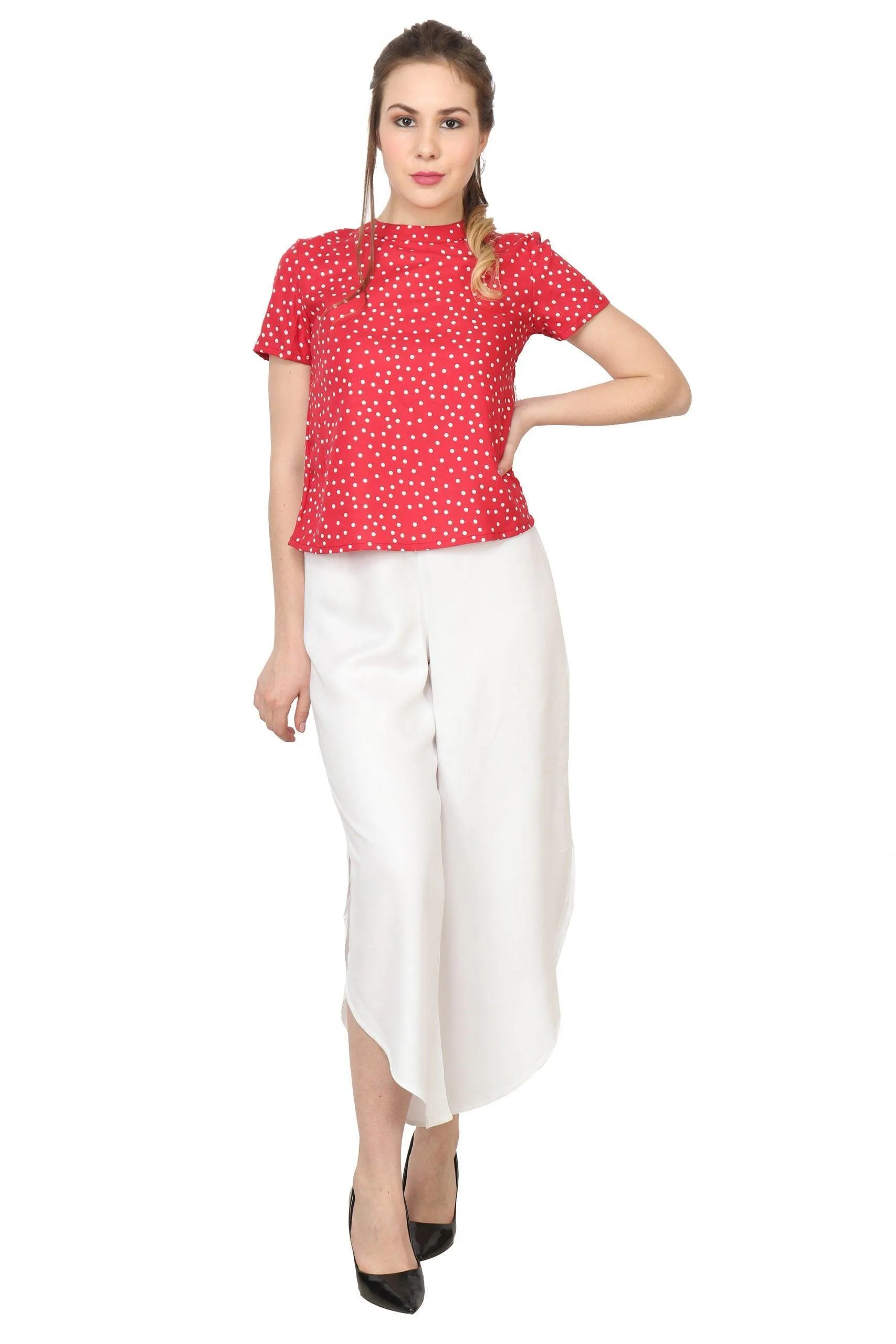 Red & White Polka Dots Printed Back Tie Top