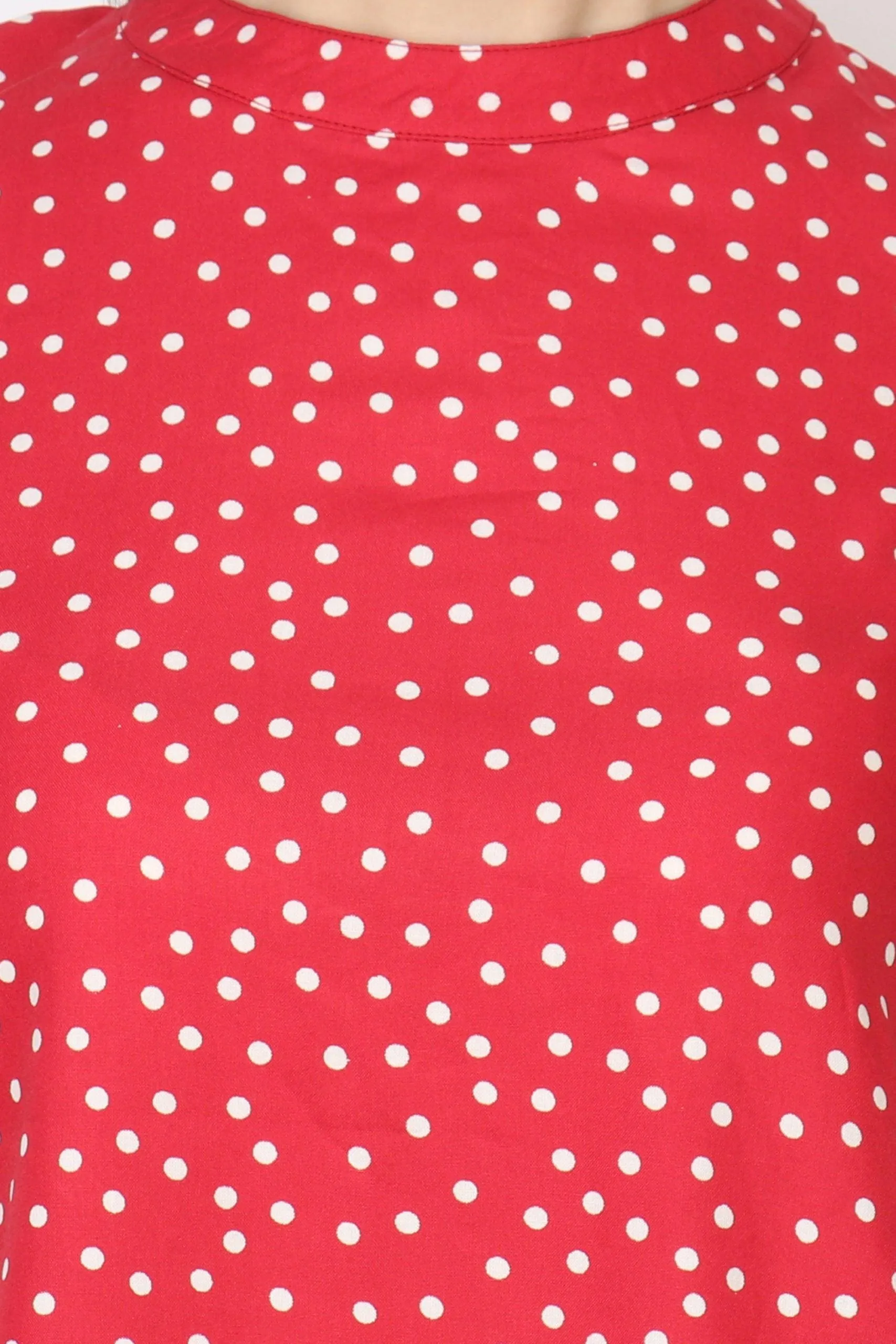 Red & White Polka Dots Printed Back Tie Top