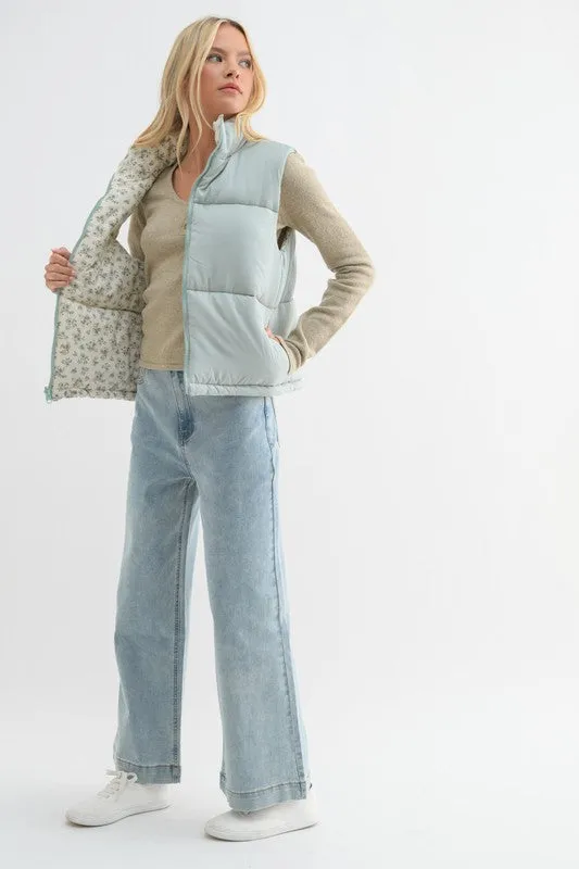 Reversible Floral Puffer Vest