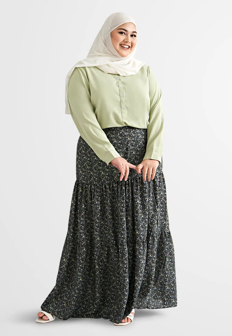 Sandria Long Tiered Skirt - Black Floral