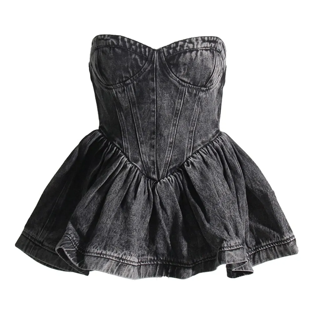 Sexy Denim Vests For Women Starpless Sleeveless Patchwork Ruffles Summer Temperament Tank Tops Female Fashion