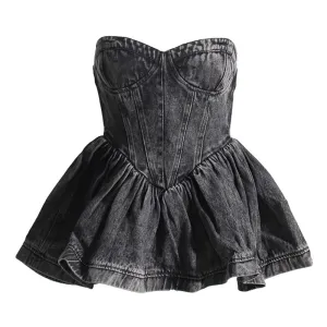 Sexy Denim Vests For Women Starpless Sleeveless Patchwork Ruffles Summer Temperament Tank Tops Female Fashion