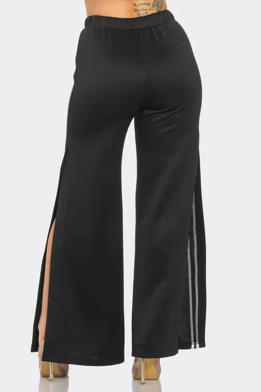 Side Slit Two Stripes Flare Pants