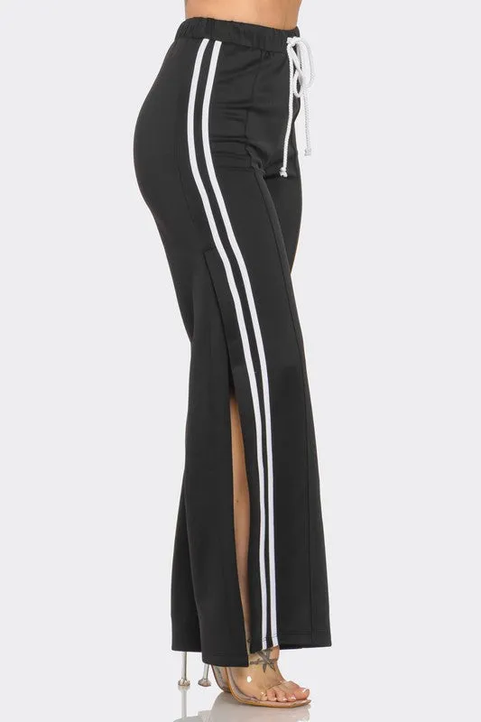 Side Slit Two Stripes Flare Pants