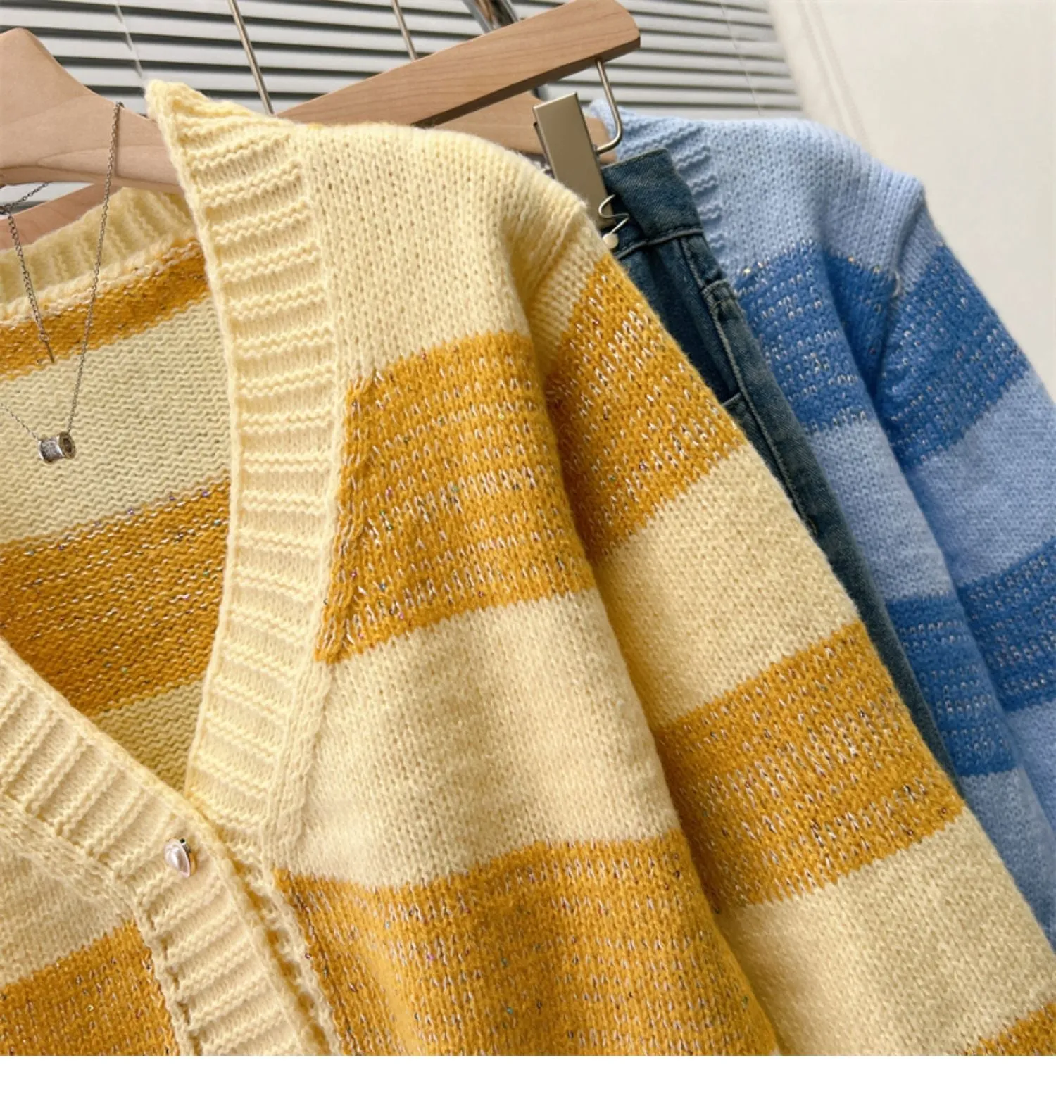 V-neck Candy Color Striped Soft Sweater